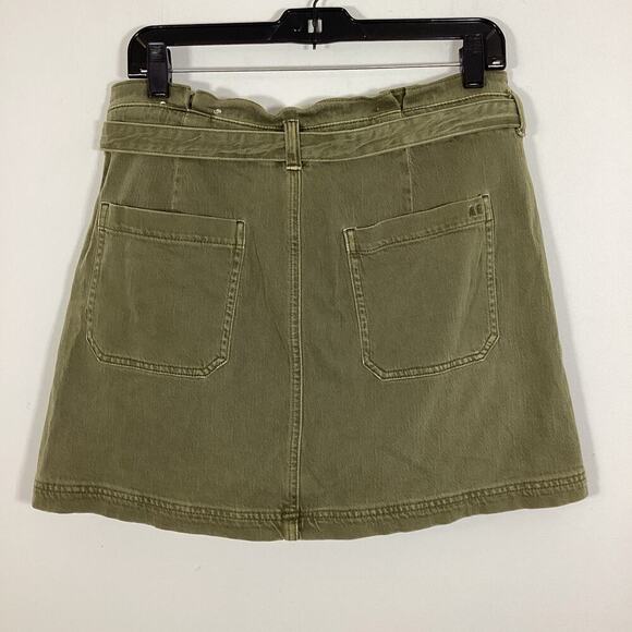 American Eagle Paperbag Waist Skirt 12 Army Green Tie Belt Pockets Stretch - Picture 4 of 8